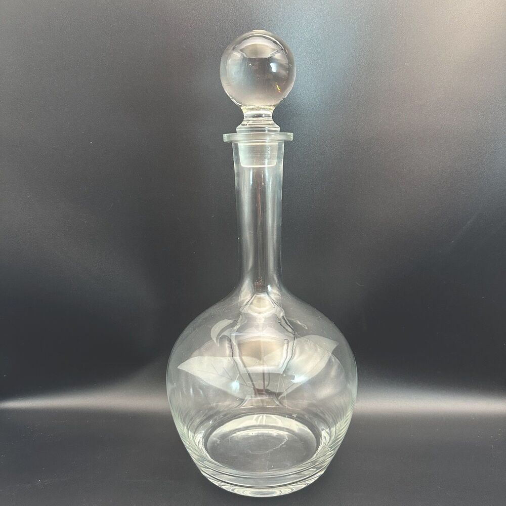 1990s Calla Lily Etched Glass Wine Decanter 14" Tall Large Mikasa Style Flagon